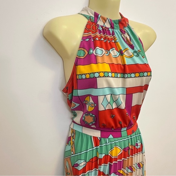 NWT Donna Morgan Maisie Pleated Maxi Sundress Aqua Citrus size 8 - Picture 7 of 15